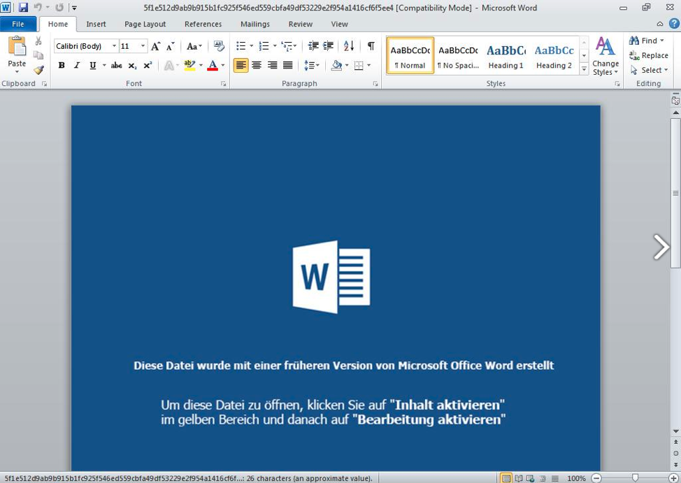 German-language malicious Microsoft Word attachment that downloads Cobalt Strike