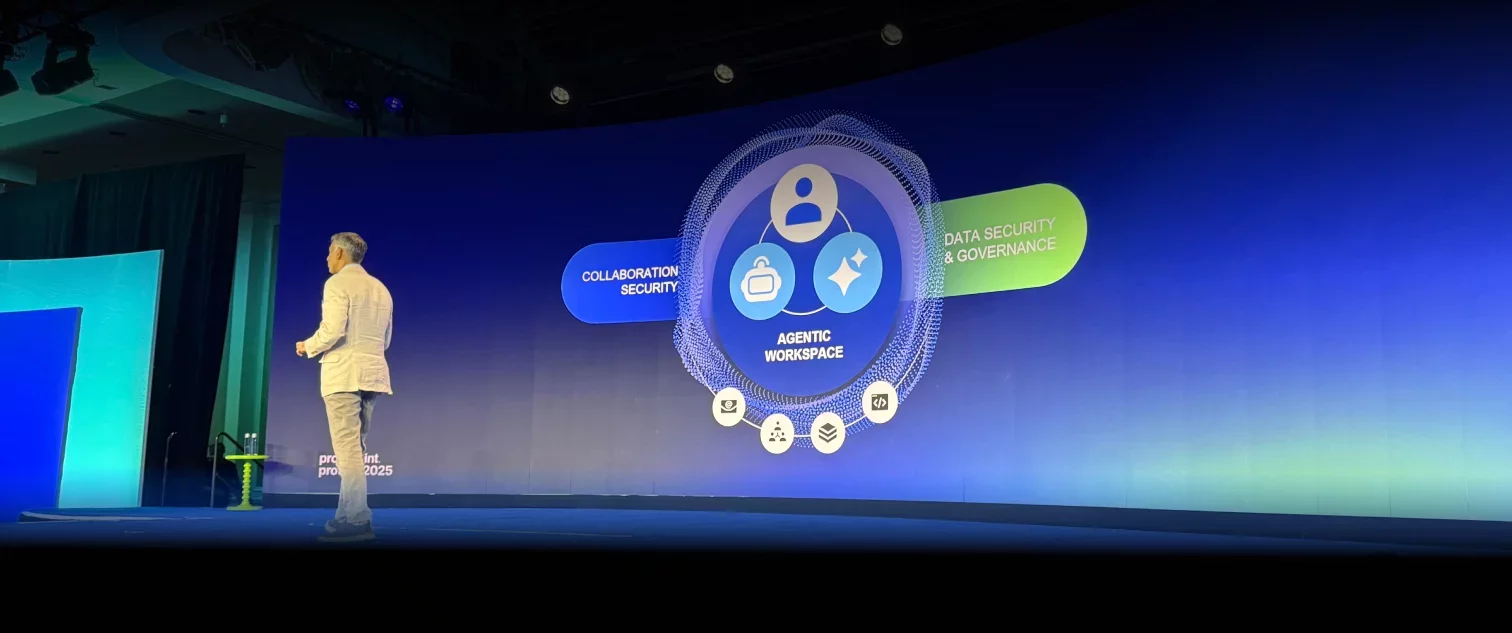 Cybersecurity leader on stage explaining the reasons why choose Proofpoint