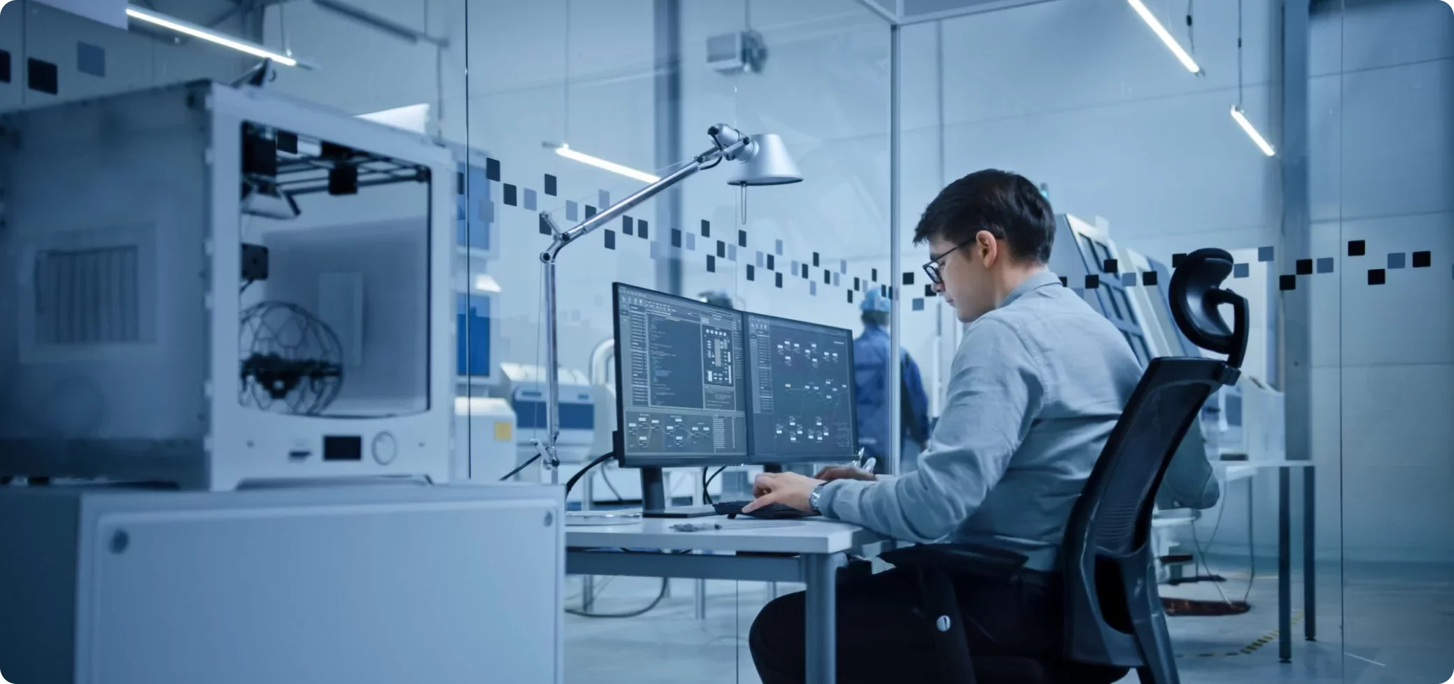 Cybersecurity professional working at their desk