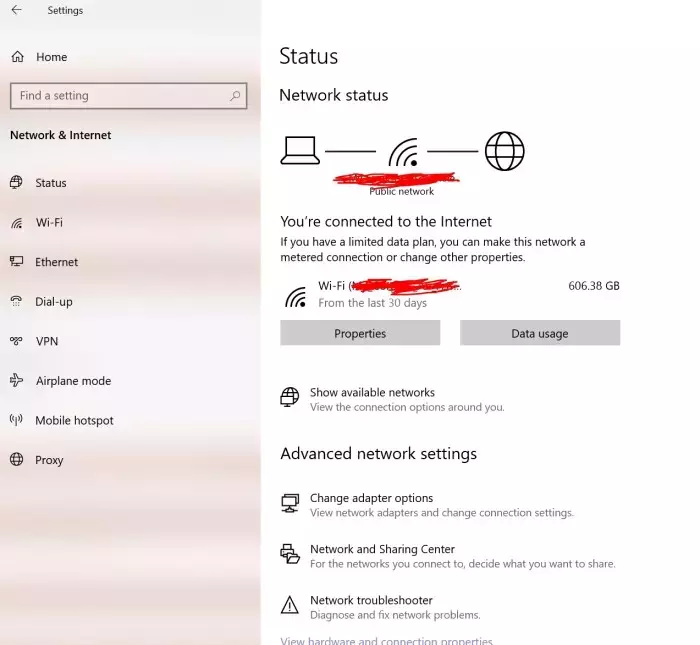 Screenshot der Windows-Netzwerkeinstellungen